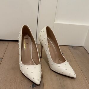 Brand New Lulu's White Pearl Studded Heels